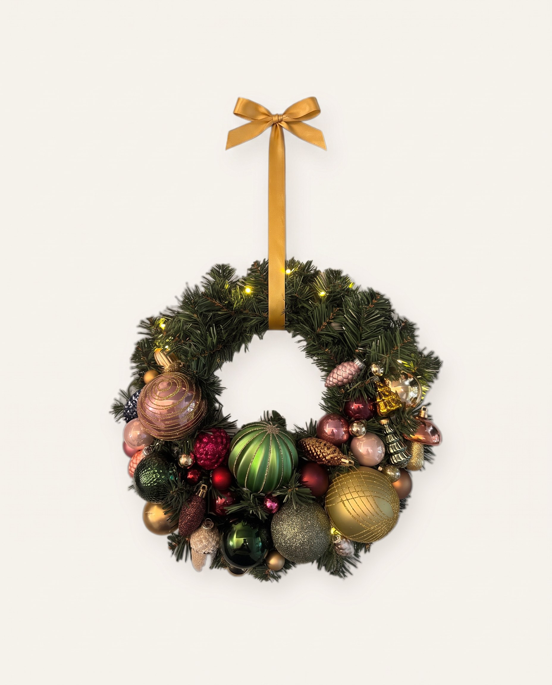 Handgemaakte kerstkrans Gouden licht